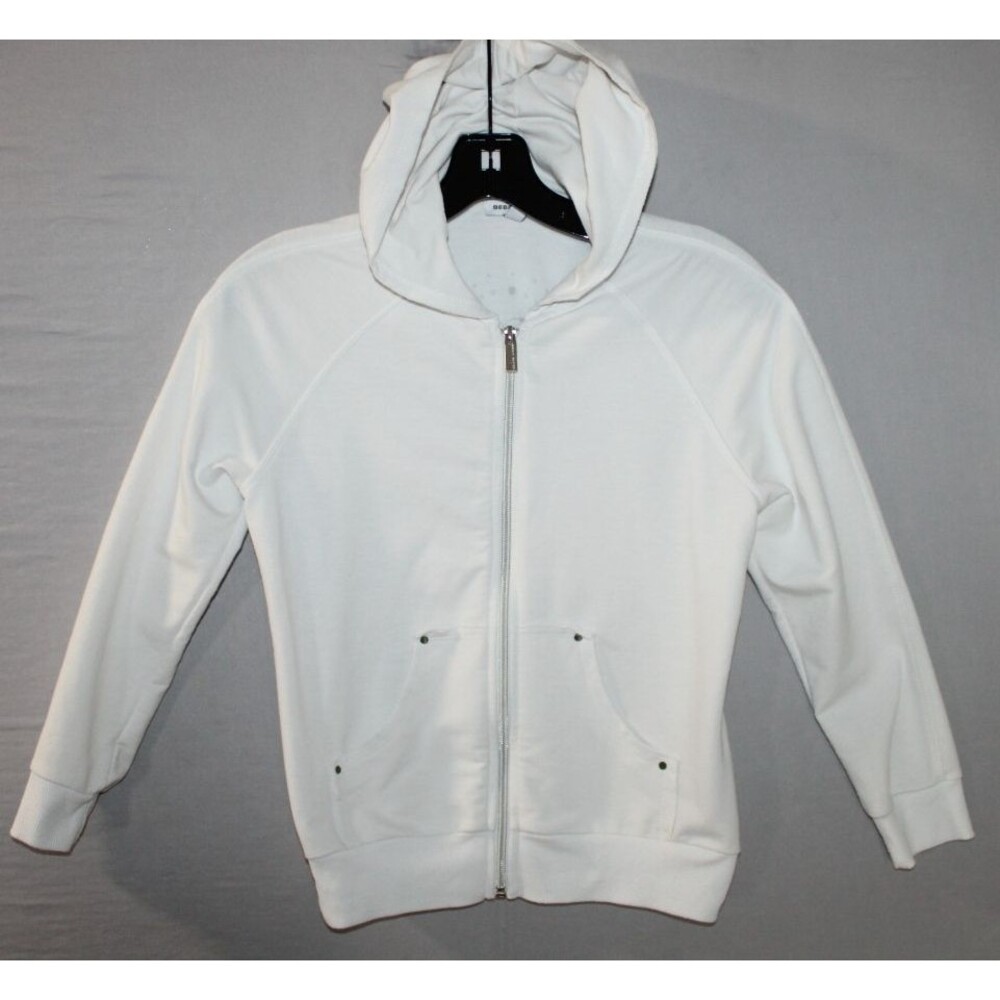 Bebe Sport White Hoodie Full Zip Rhinestone Size Medium Logo Graphic On Back
